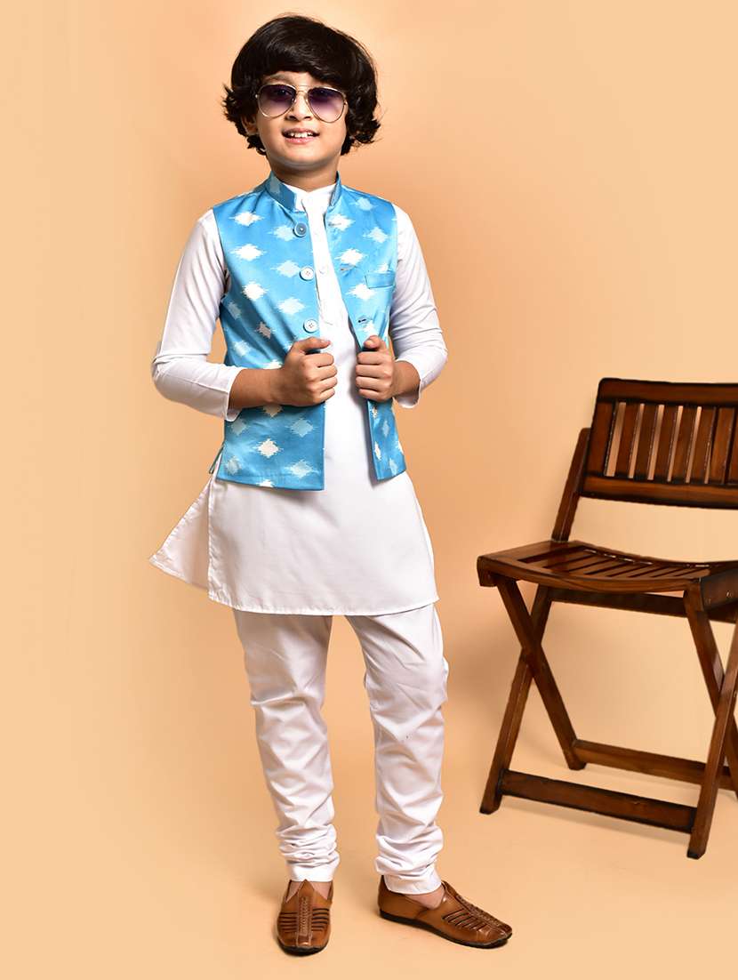 boys solid mandarin neck kurta pyjama ethnic jacket set - 21787145 - Standard Image - 1