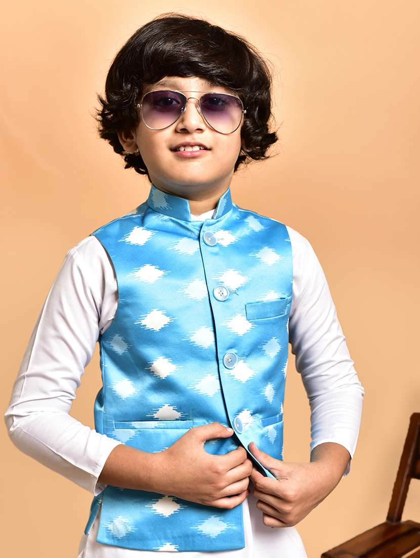 boys solid mandarin neck kurta pyjama ethnic jacket set - 21787145 - Standard Image - 4