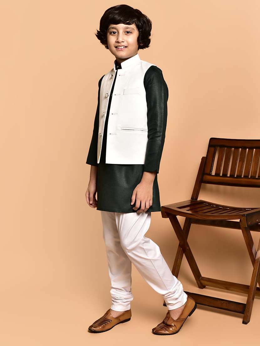 boys solid mandarin neck kurta pyjama ethnic jacket set - 21787151 -  Standard Image - 1