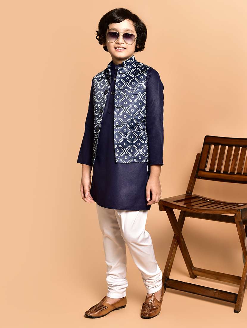 boys solid mandarin neck kurta pyjama ethnic jacket set - 21787159 -  Standard Image - 1
