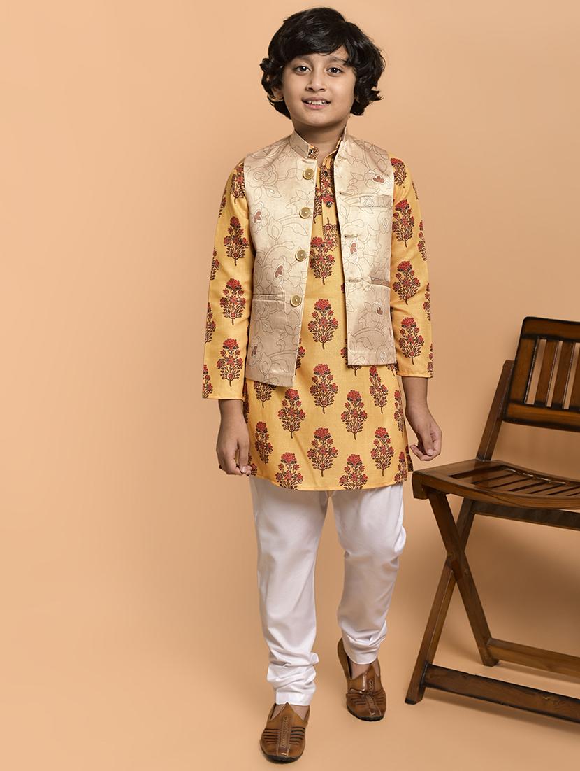 yellow silk blend kurta sets kurtas & set - 21787182 - Standard Image - 1