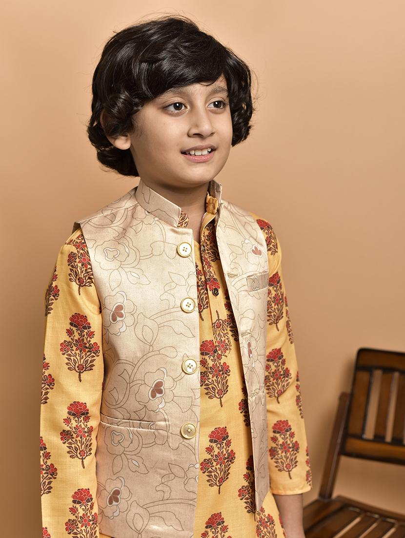 yellow silk blend kurta sets kurtas & set - 21787182 - Standard Image - 4