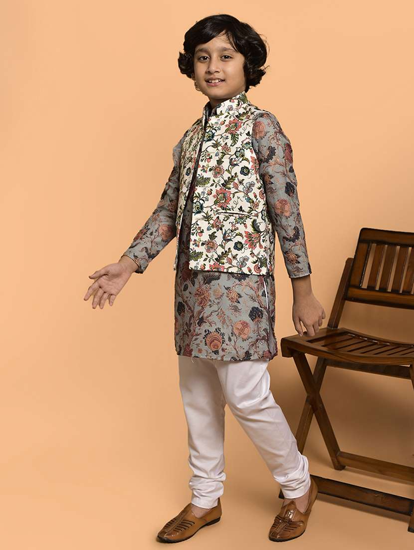 boys printed mandarin neck kurta pyjama ethnic jacket set - 21787193 -  Standard Image - 1