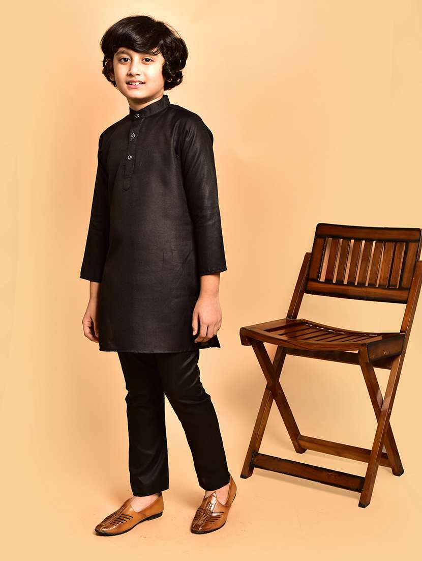 boys solid mandarin neck kurta pyjama set - 21787199 - Standard Image - 1