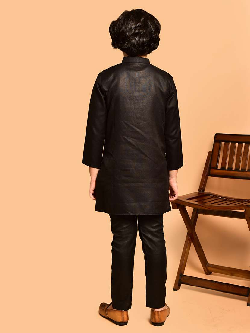 boys solid mandarin neck kurta pyjama set - 21787199 - Standard Image - 4