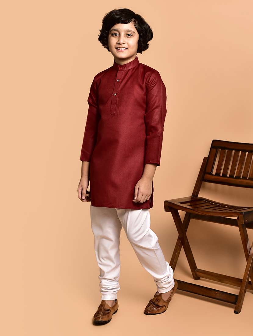 boys solid mandarin neck kurta pyjama set - 21787205 - Standard Image - 1