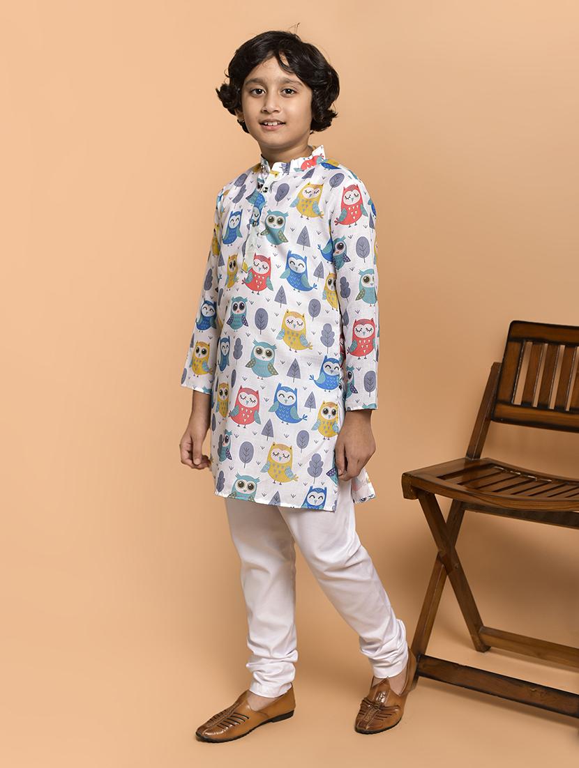 boys printed mandarin neck kurta pyjama set - 21787211 - Standard Image - 1