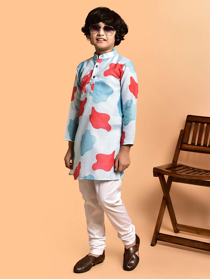 boys printed mandarin neck kurta pyjama set - 21787213 -  Standard Image - 1
