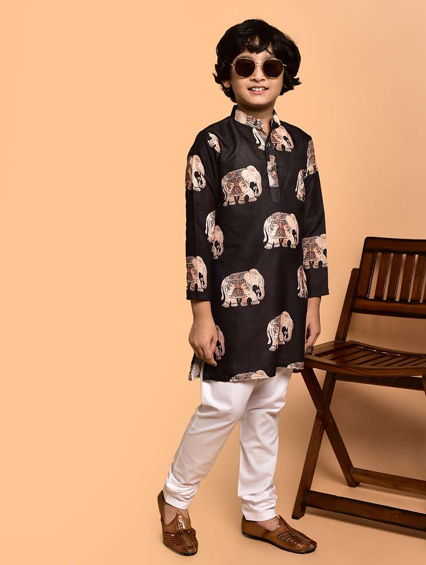 boys printed mandarin neck kurta pyjama set - 21787217 -  Standard Image - 1