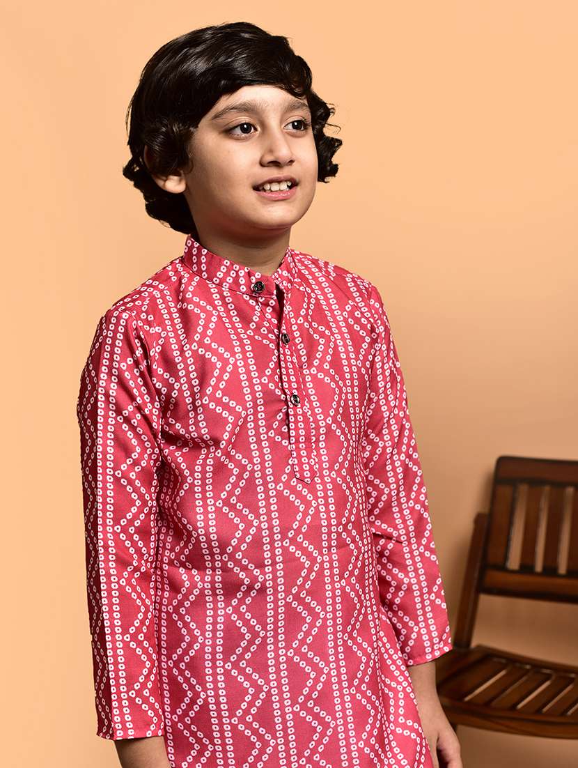 boys printed mandarin neck kurta pyjama set - 21787221 -  Standard Image - 4