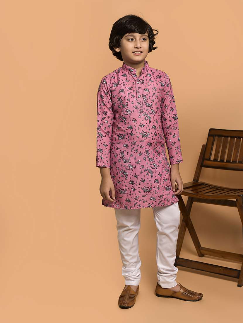 boys printed mandarin neck kurta pyjama set
