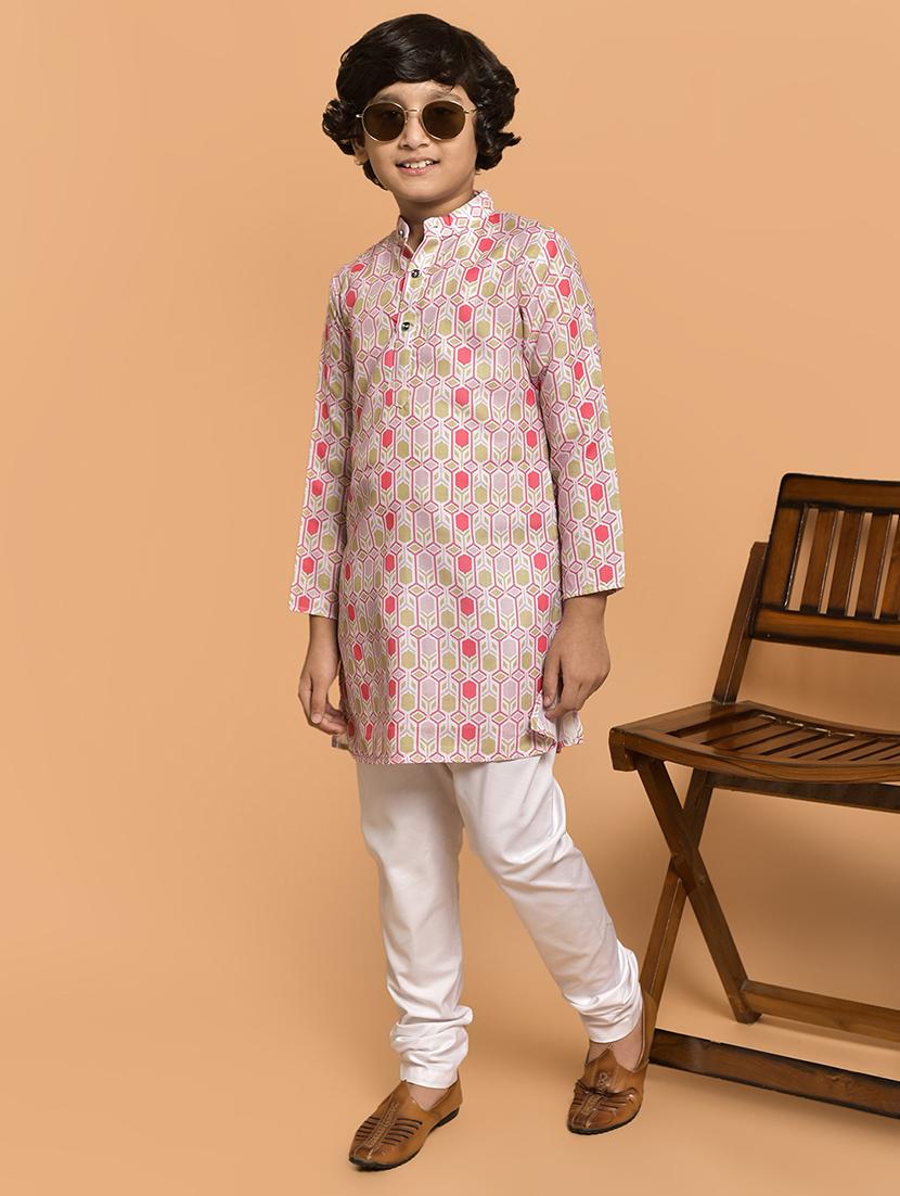 boys printed mandarin neck kurta pyjama set - 21787224 - Standard Image - 1