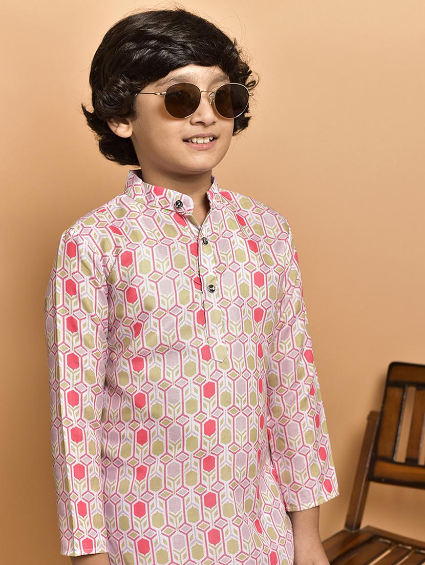 boys printed mandarin neck kurta pyjama set - 21787224 - Standard Image - 4