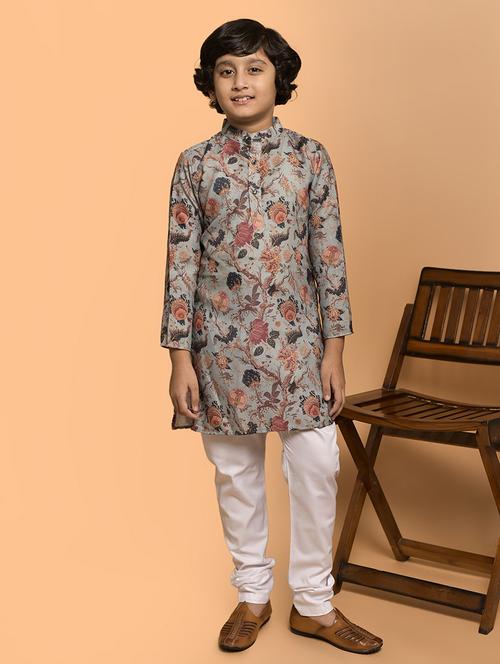 boys printed mandarin neck kurta pyjama set - 21787225 - Standard Image - 0