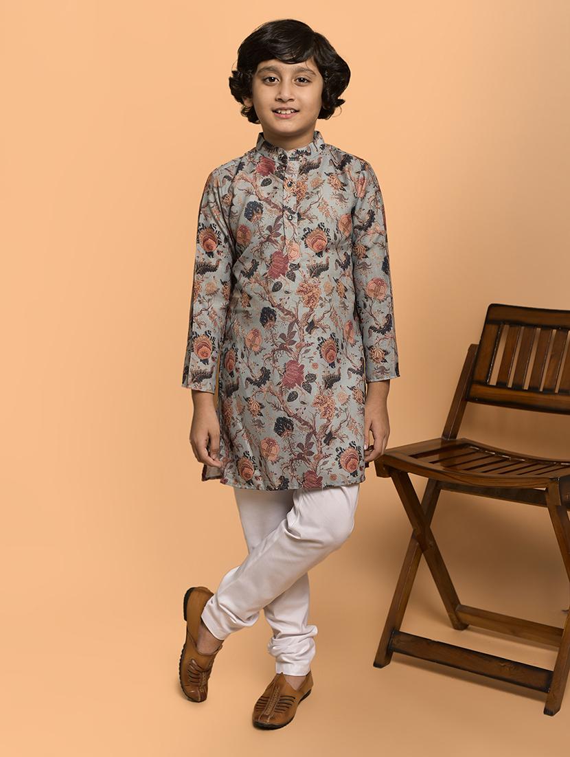 boys printed mandarin neck kurta pyjama set - 21787225 -  Standard Image - 1