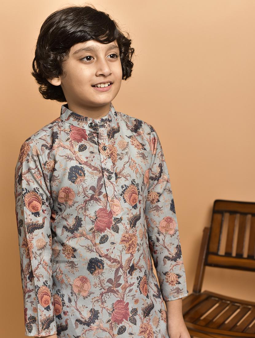 boys printed mandarin neck kurta pyjama set - 21787225 - Standard Image - 4