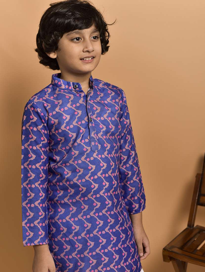 boys printed mandarin neck kurta pyjama set - 21787226 -  Standard Image - 4