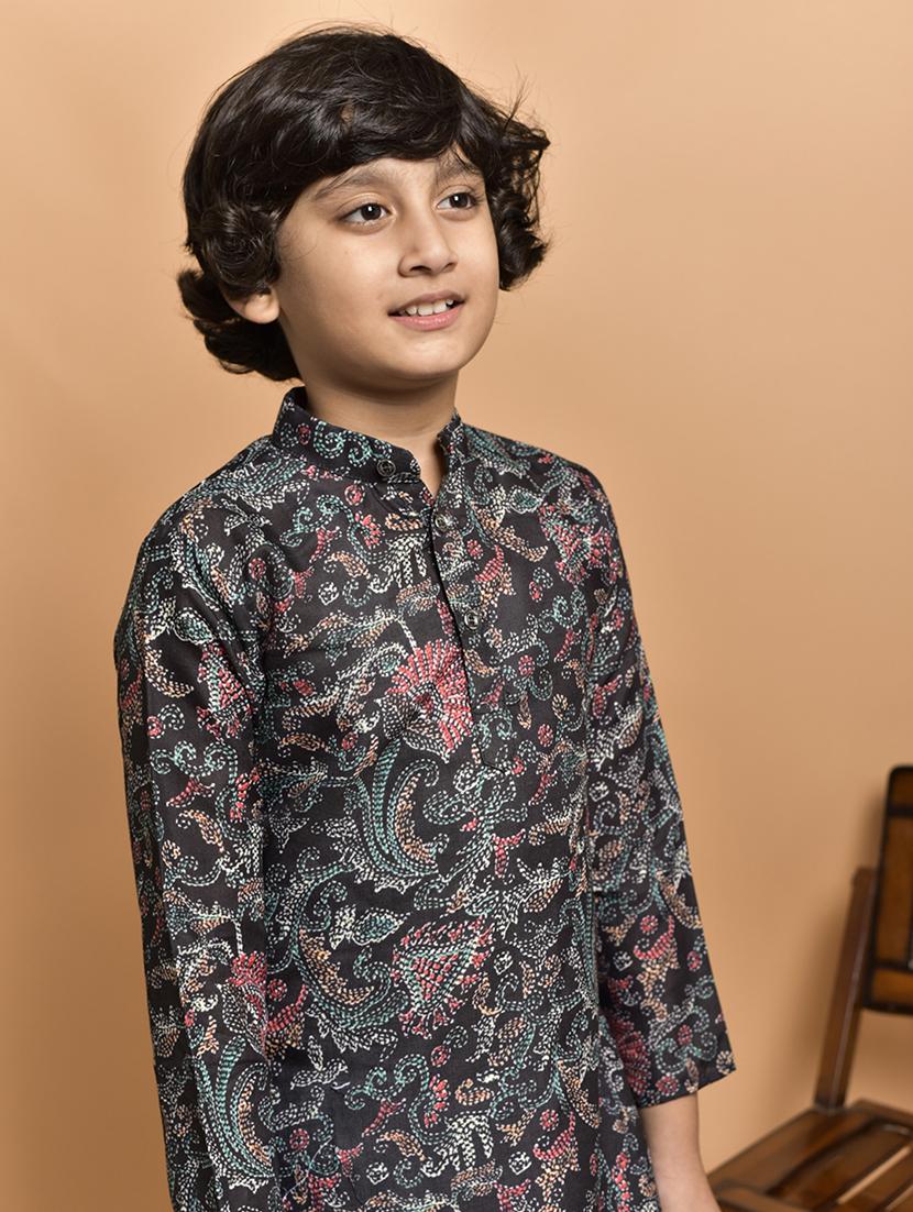 boys printed mandarin neck kurta pyjama set - 21787233 - Standard Image - 4