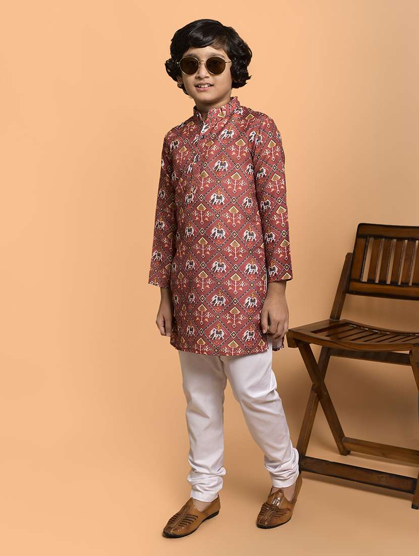 boys printed mandarin neck kurta pyjama set - 21787234 -  Standard Image - 1
