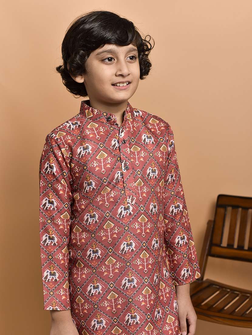 boys printed mandarin neck kurta pyjama set - 21787234 -  Standard Image - 4