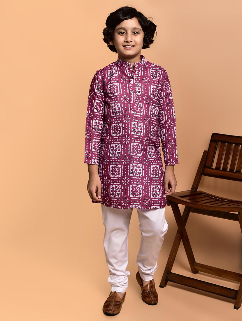 boys printed mandarin neck kurta pyjama set - 21787235 - Standard Image - 1