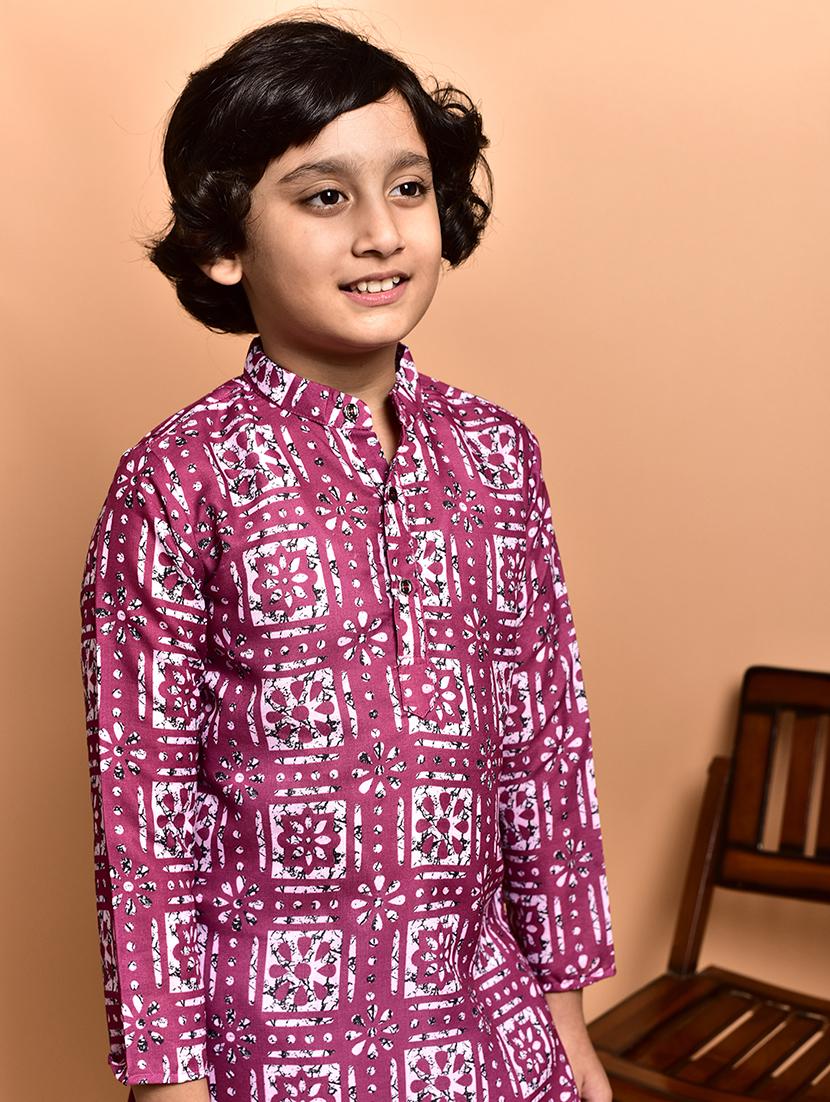 boys printed mandarin neck kurta pyjama set - 21787235 - Standard Image - 4