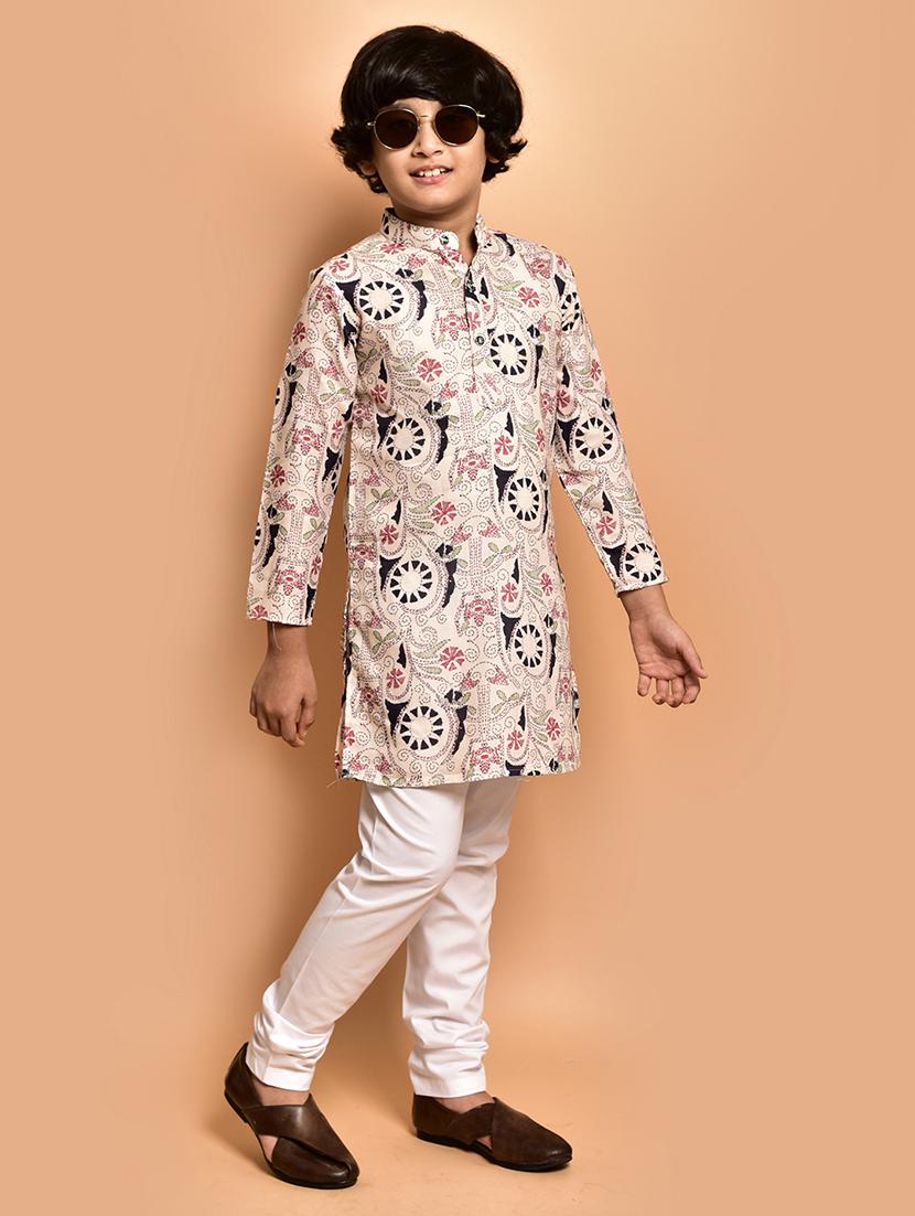boys printed mandarin neck kurta pyjama set - 21787237 -  Standard Image - 1