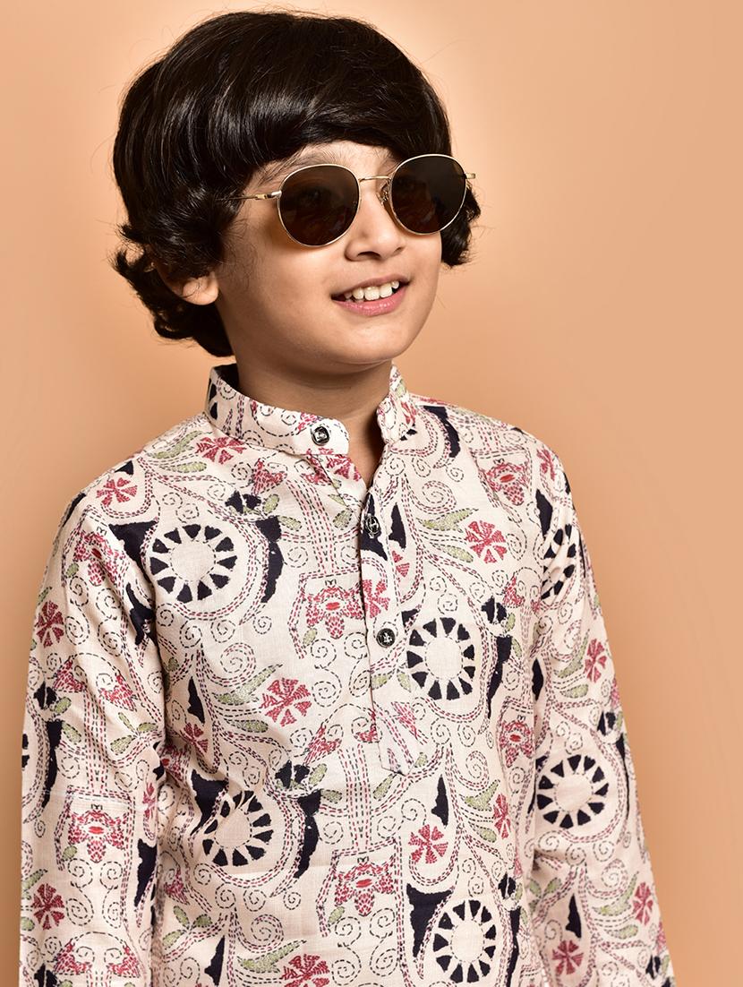 boys printed mandarin neck kurta pyjama set - 21787237 - Standard Image - 4