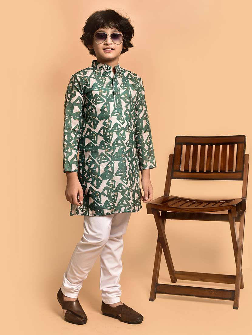 boys printed mandarin neck kurta pyjama set - 21787238 - Standard Image - 1