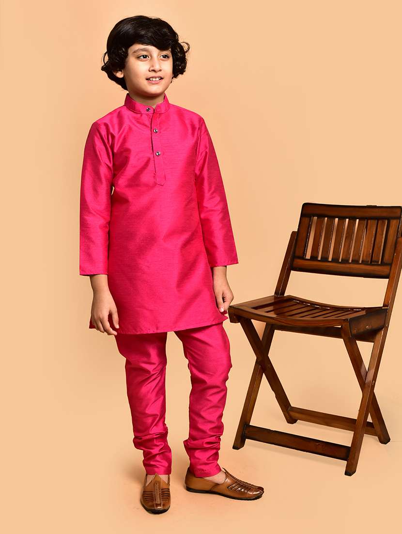 boys solid mandarin neck kurta pyjama set - 21787243 -  Standard Image - 1