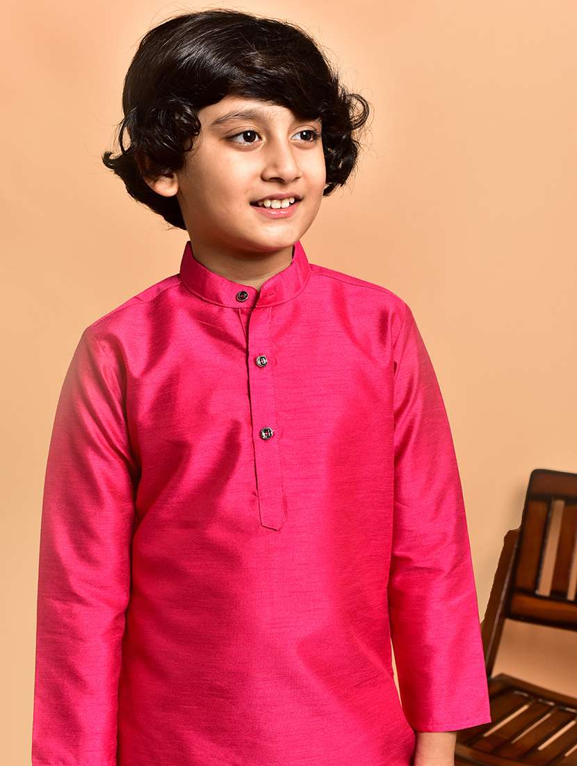 boys solid mandarin neck kurta pyjama set - 21787243 -  Standard Image - 4