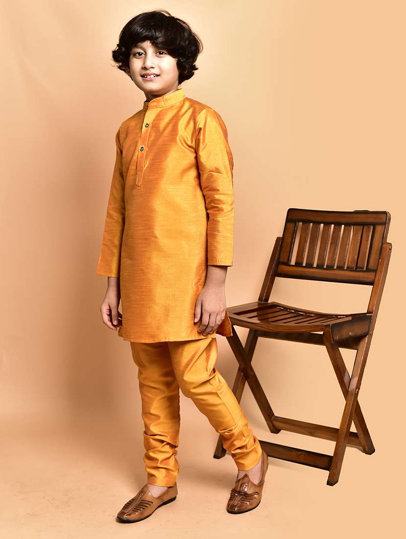 boys solid mandarin neck kurta pyjama set - 21787244 - Standard Image - 1