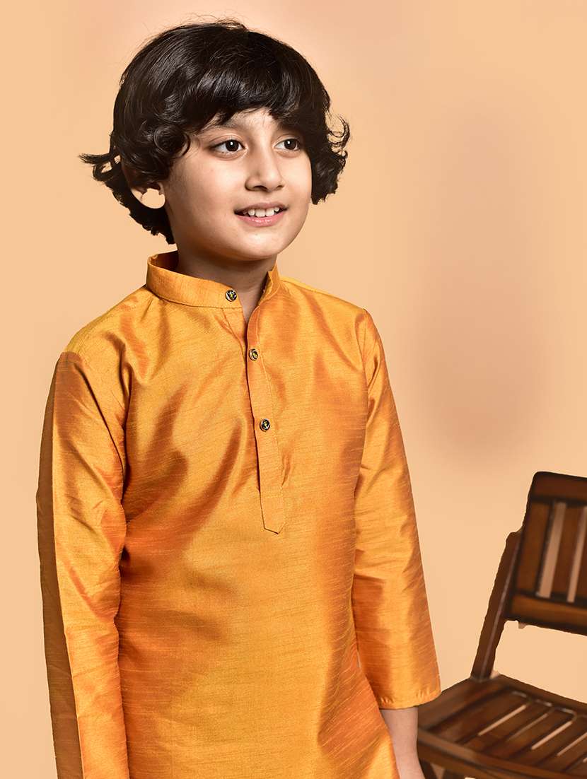 boys solid mandarin neck kurta pyjama set - 21787244 - Standard Image - 4