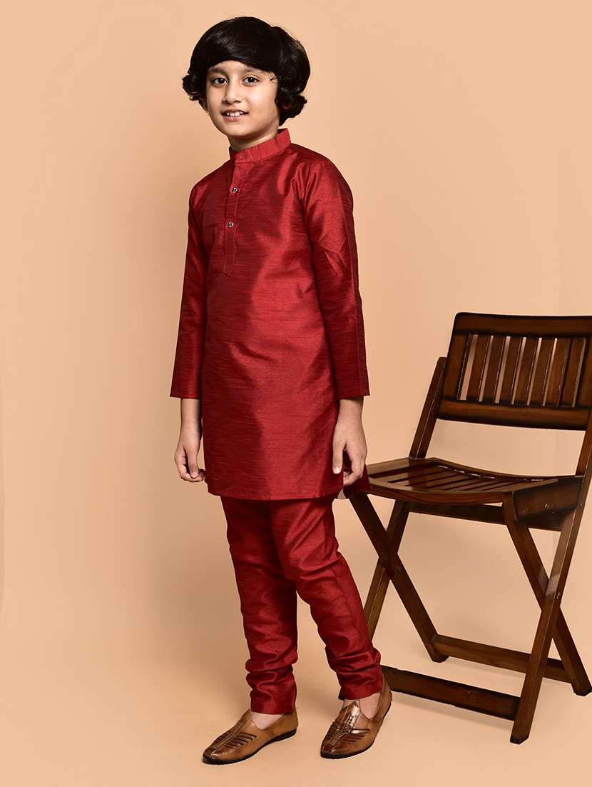boys solid mandarin neck kurta pyjama set - 21787245 - Standard Image - 1