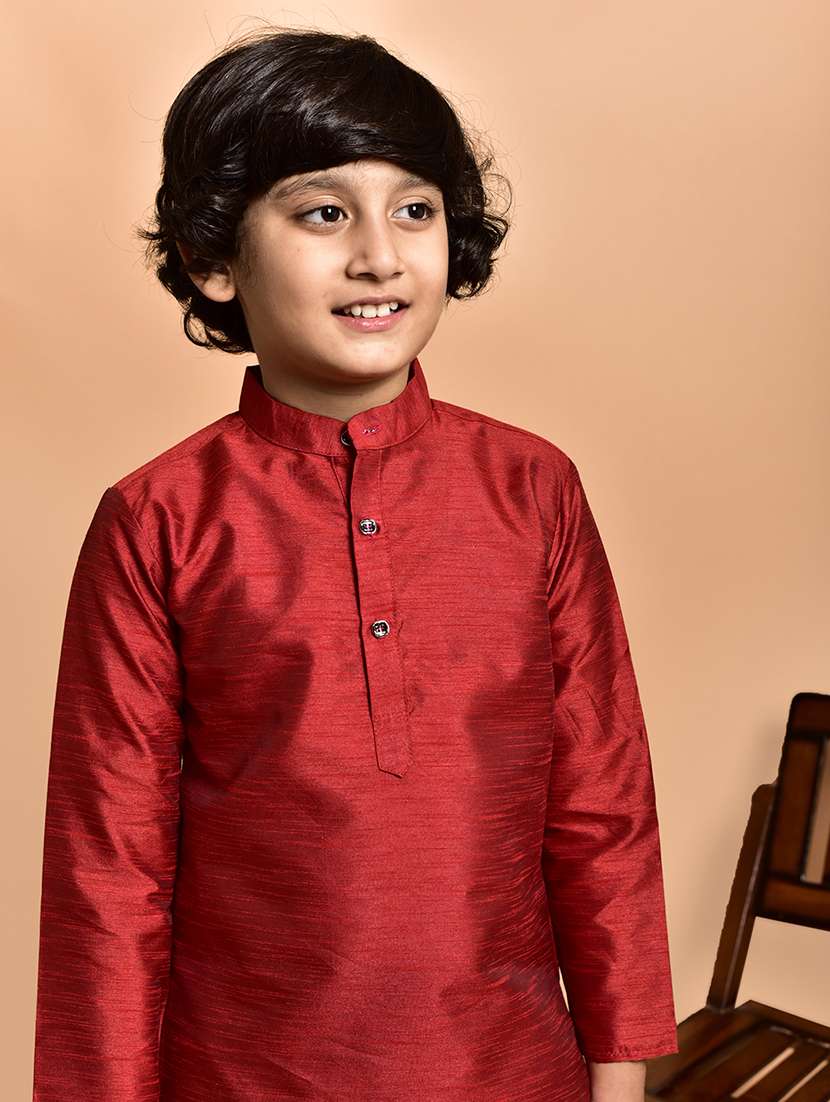 boys solid mandarin neck kurta pyjama set - 21787245 - Standard Image - 4