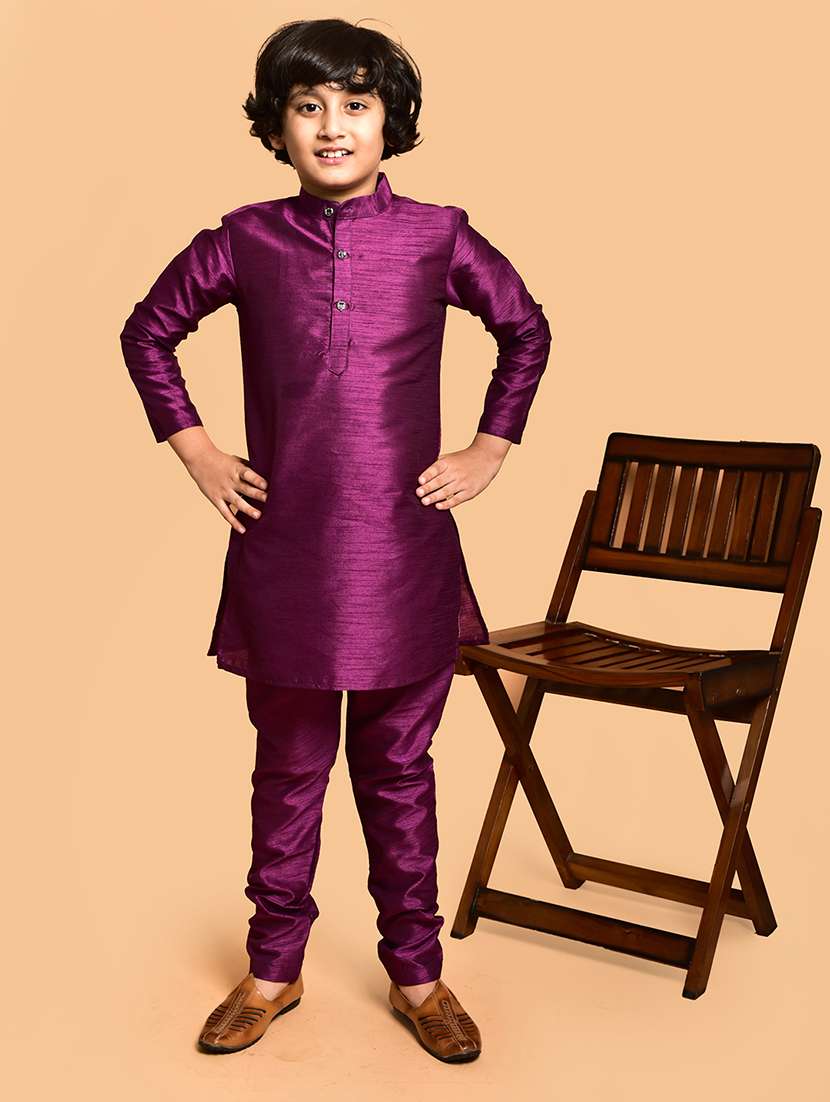 boys solid mandarin neck kurta pyjama set