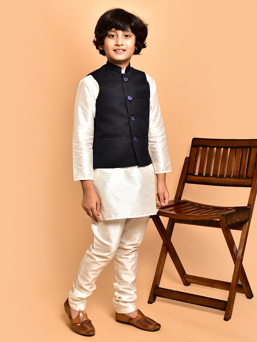 boys solid mandarin neck kurta pyjama ethnic jacket set - 21787258 - Standard Image - 1