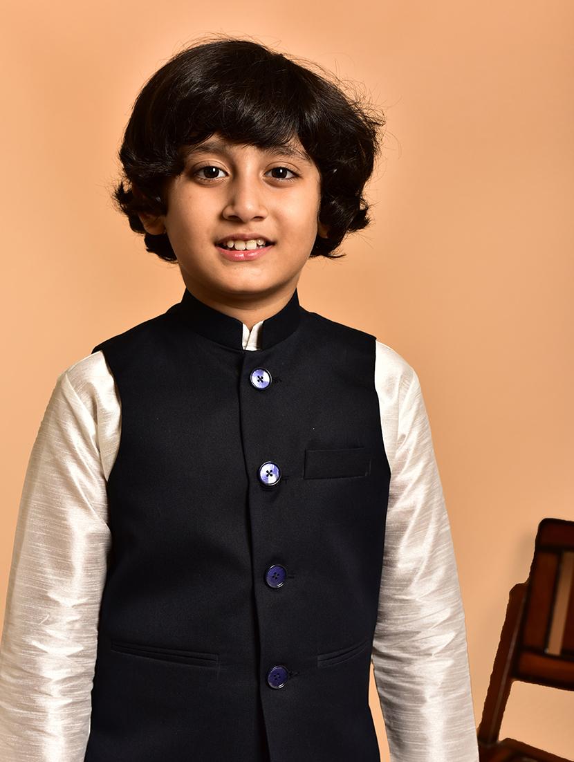 boys solid mandarin neck kurta pyjama ethnic jacket set - 21787258 - Standard Image - 4