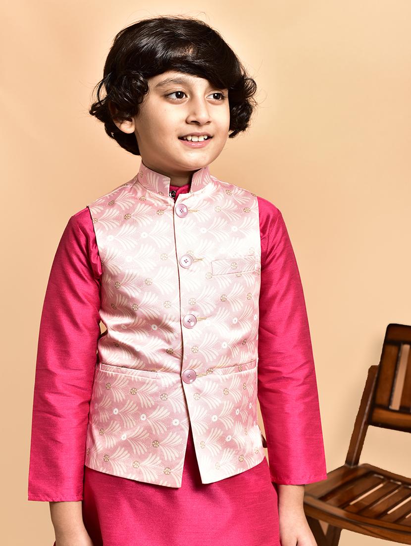 boys solid mandarin neck kurta pyjama ethnic jacket set - 21787272 - Standard Image - 4
