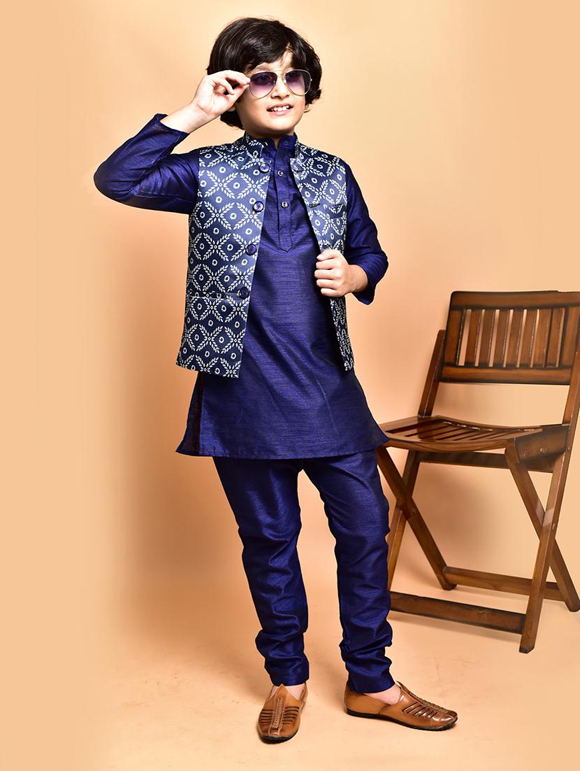 boys solid mandarin neck kurta pyjama ethnic jacket set - 21787297 - Standard Image - 1