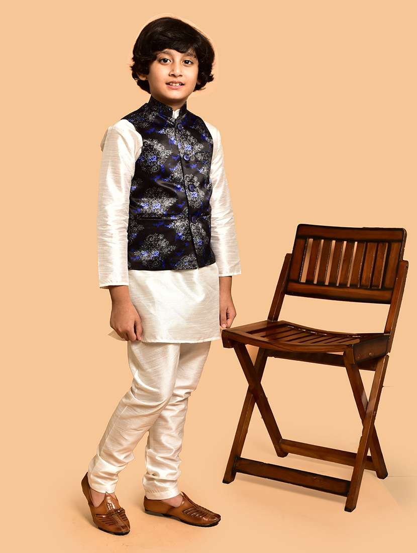 boys solid mandarin neck kurta pyjama ethnic jacket set - 21787307 -  Standard Image - 1