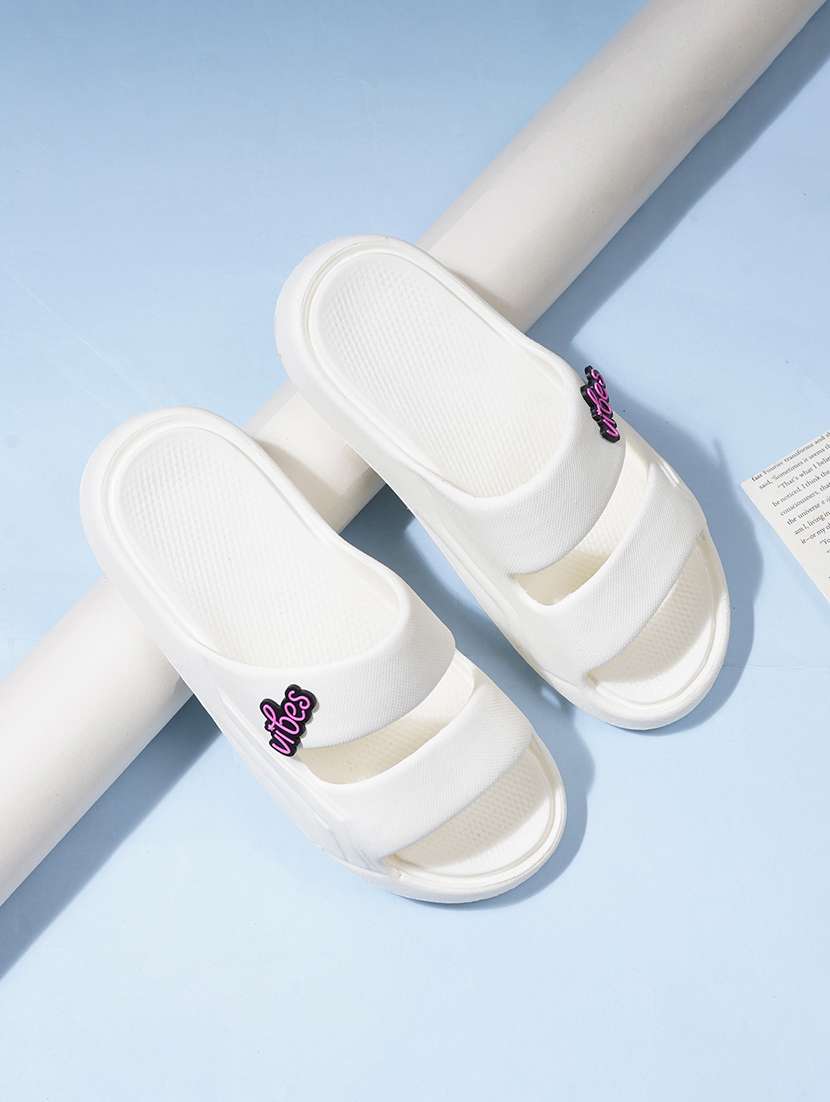 women off white slip on slider