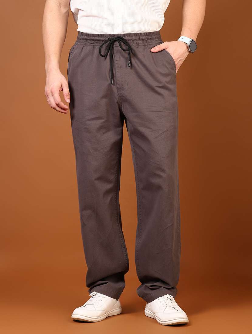 men grey solid mid rise full length casual trouser - 21787345 -  Standard Image - 1