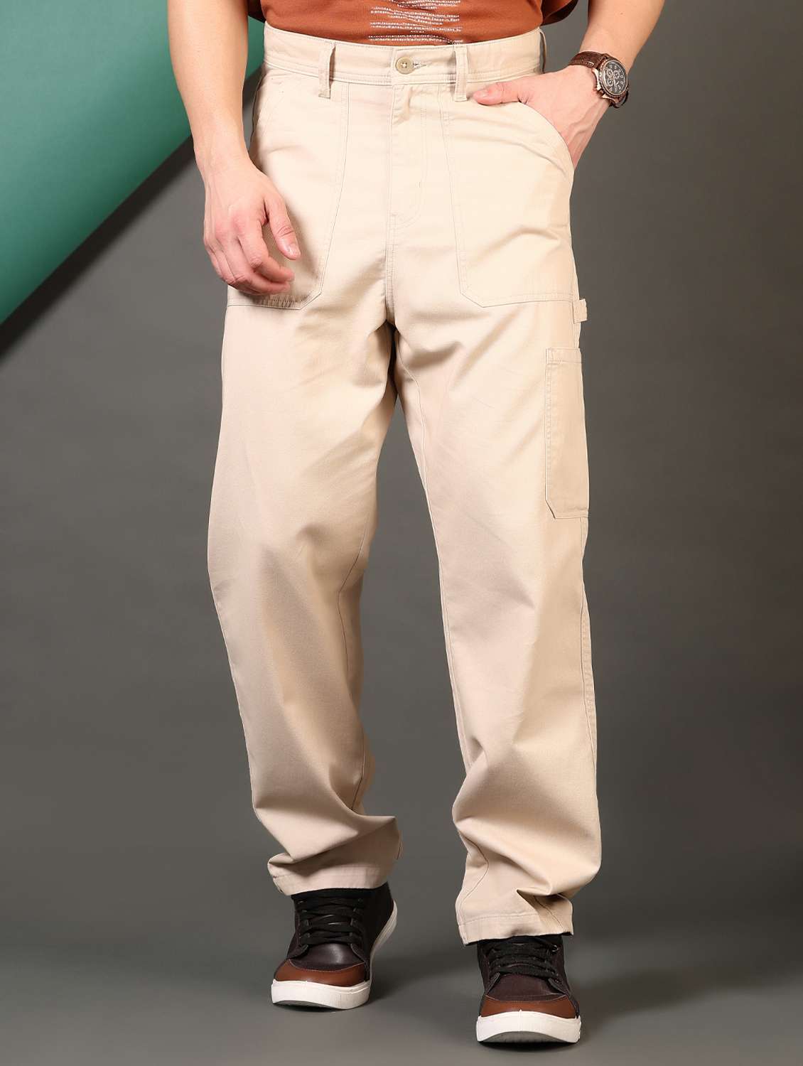 men mid rise solid cargo
