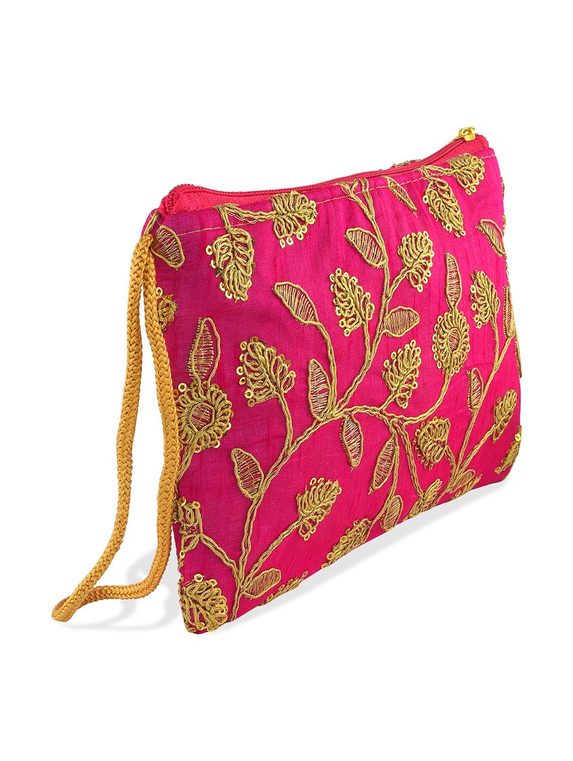 women pink embroidered clutch - 21788834 - Standard Image - 1