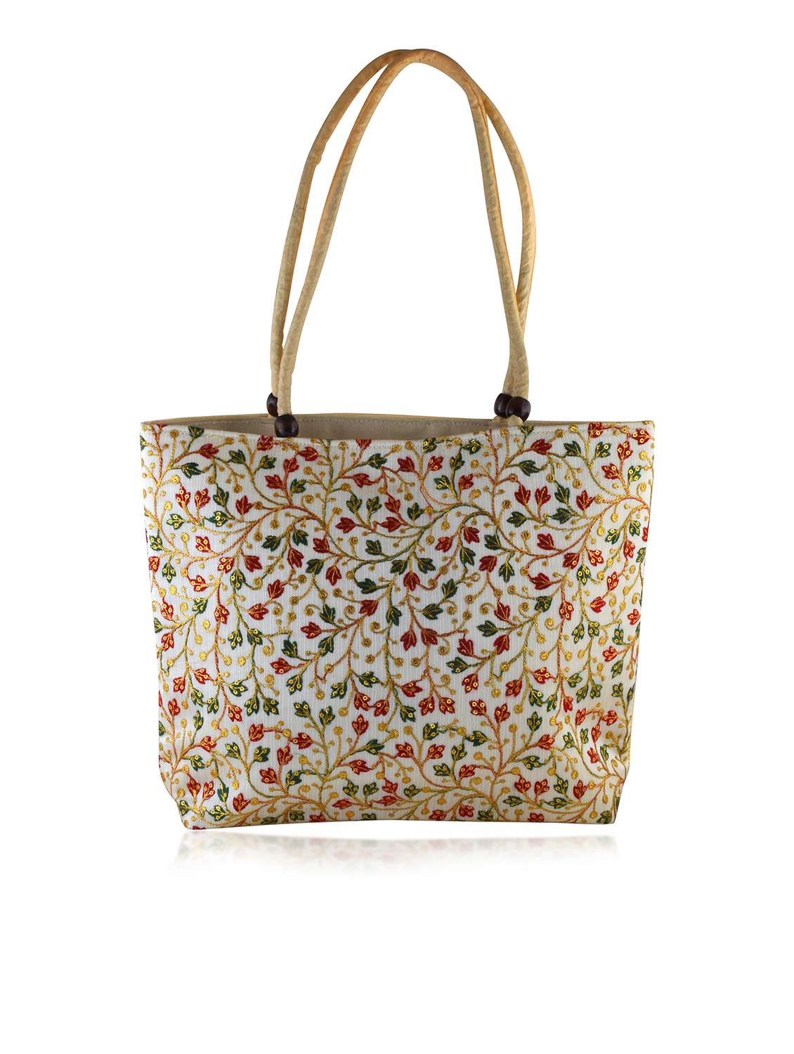 women cream embroidered handbag