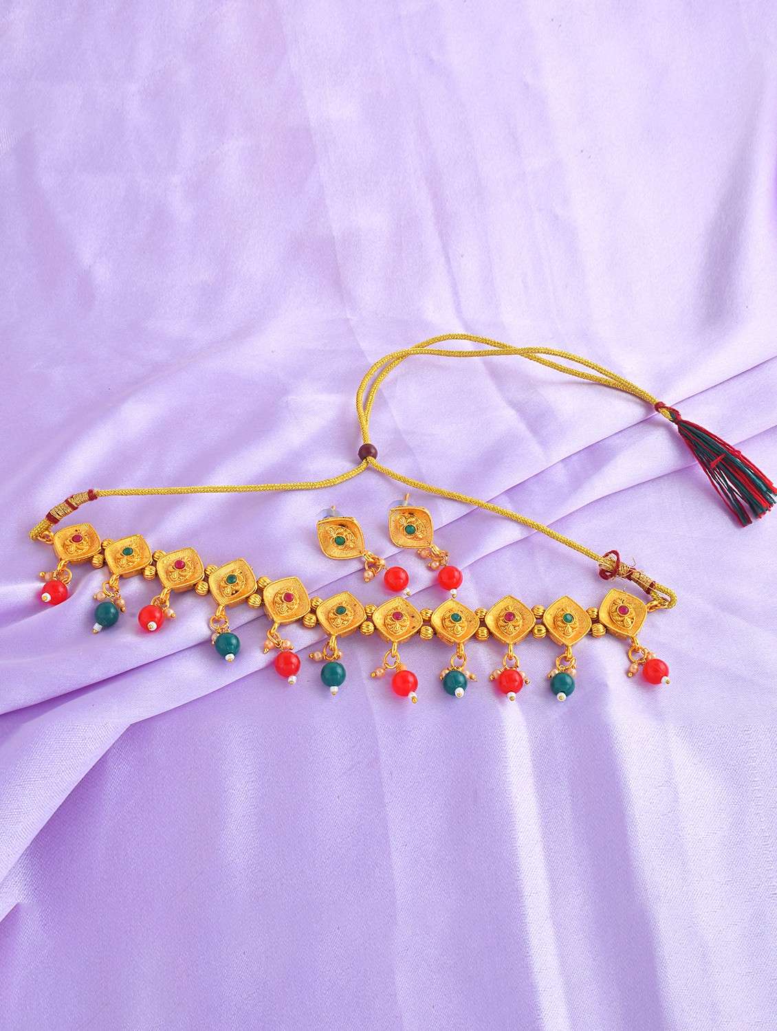 brass gold traditional necklace set wedding bridal for women