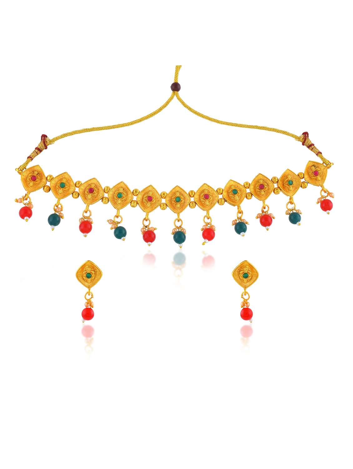 brass gold traditional necklace set wedding bridal for women - 21788860 -  Standard Image - 1