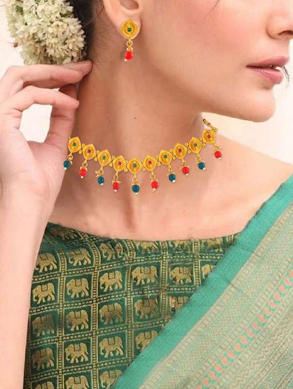 brass gold traditional necklace set wedding bridal for women - 21788860 -  Standard Image - 4