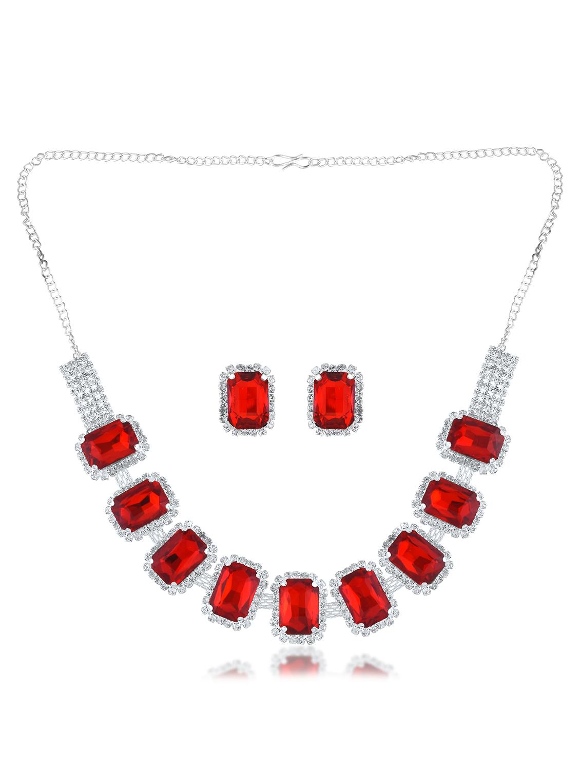 brass imitation ruby diamond necklace set women - 21788861 - Standard Image - 1